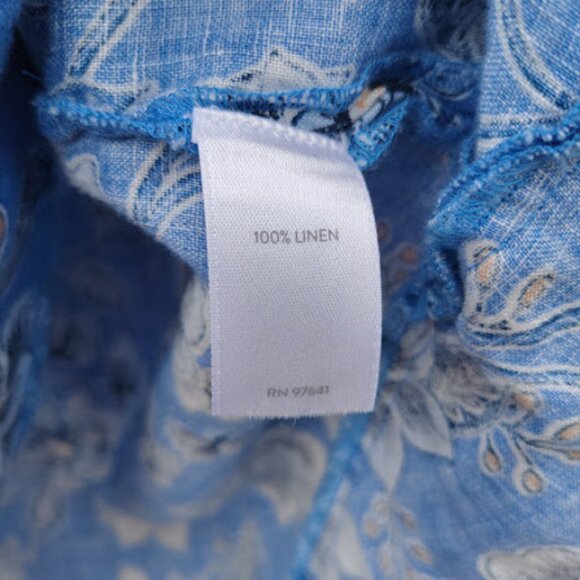 J. JILL | Love Linen Blue Floral 3/4 Sleeve Split Neck Tunic Blouse Coastal LT - Picture 13 of 14